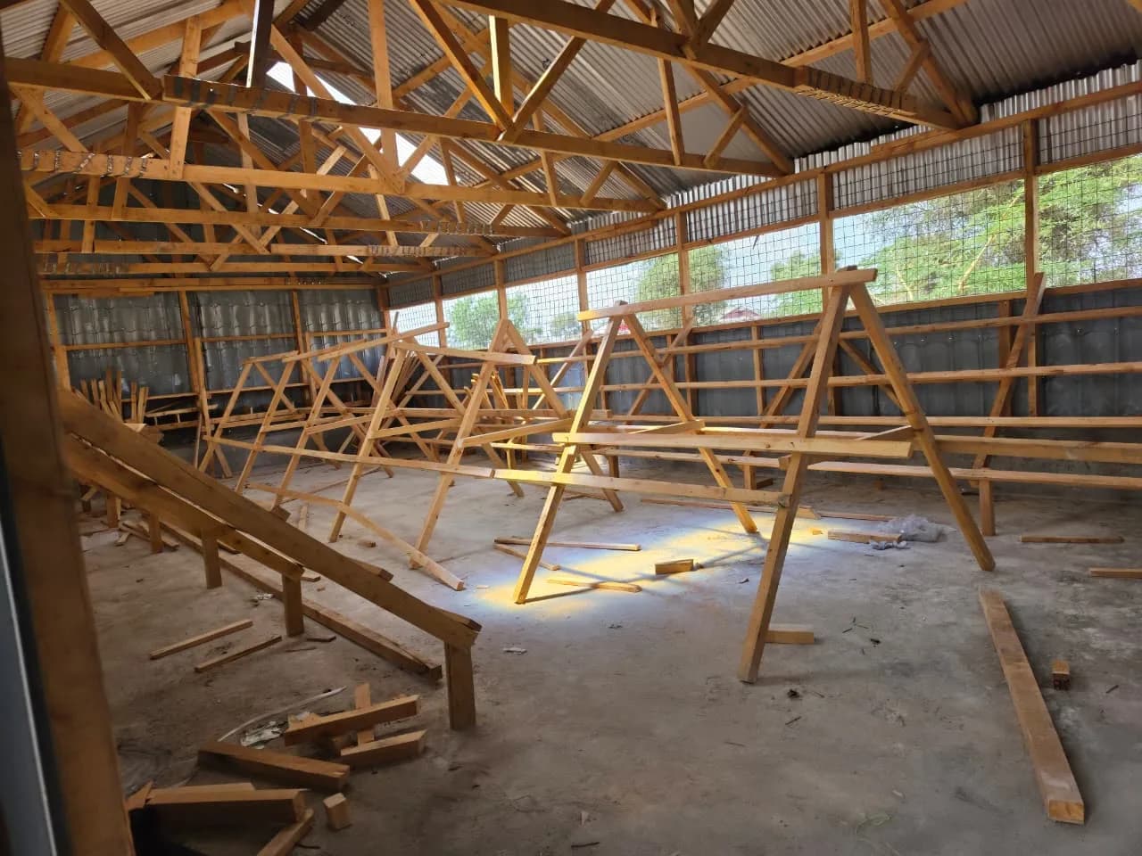 Another angle on the poultry house roof trusses
