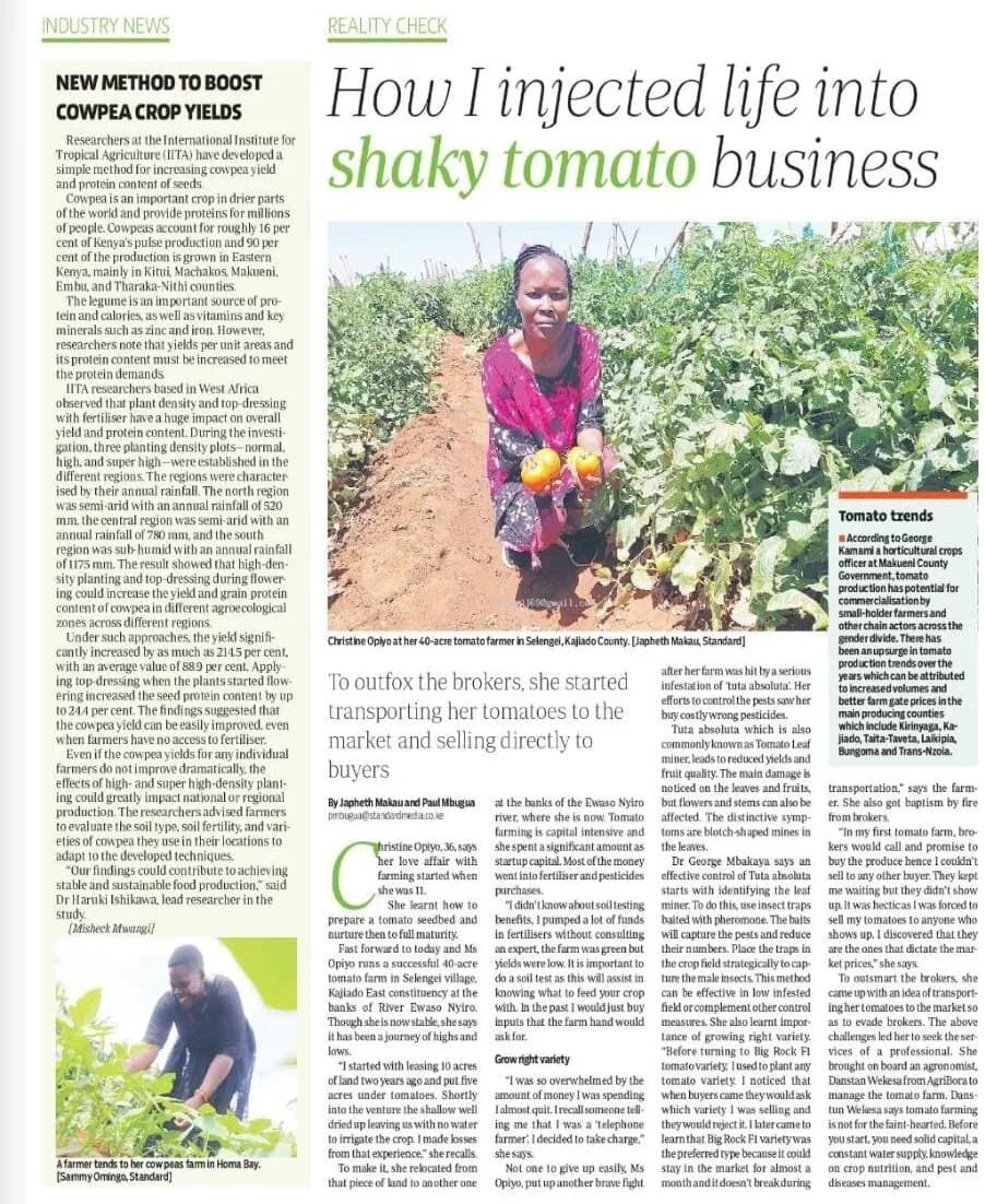 Newspaper coverage of smallholder tomato and cowpea farming in Kenya